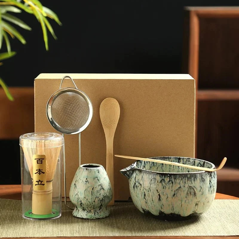 Japanese Matcha Tea Set – 6-Piece Ceramic & Bamboo Whisk Kit