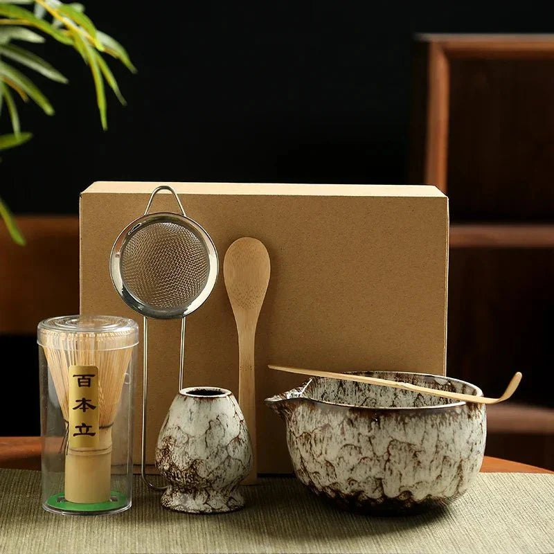 Japanese Matcha Tea Set – 6-Piece Ceramic & Bamboo Whisk Kit