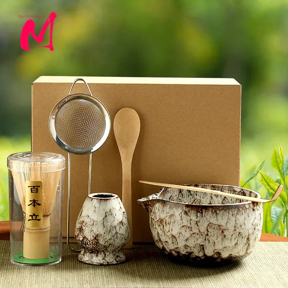 Japanese Matcha Tea Set – 6-Piece Ceramic & Bamboo Whisk Kit