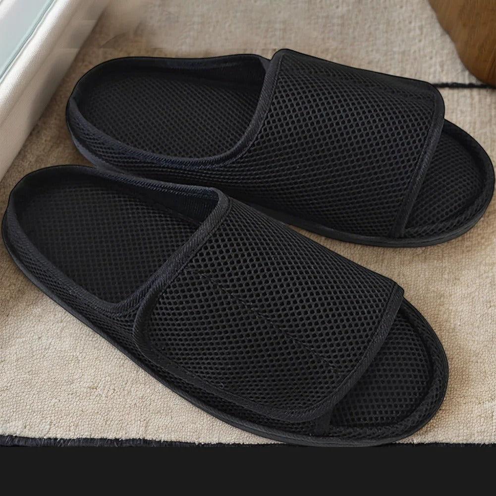 Wide-Fit Fully Opening Comfort Slippers – Adjustable