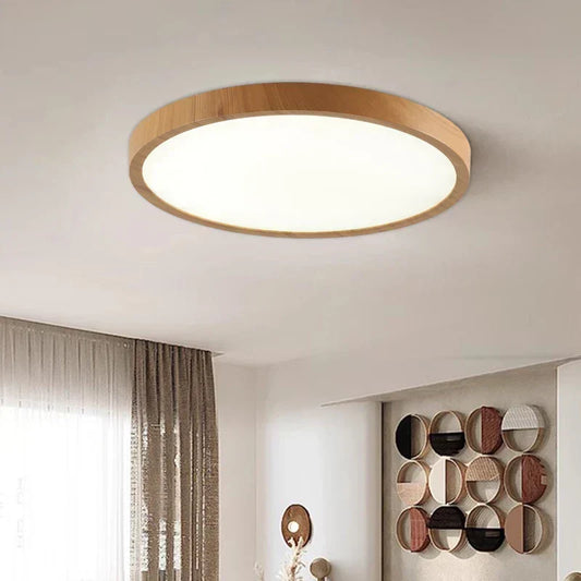 Ultrathin Walnut Ceiling Light – 1" Slim Circular LED