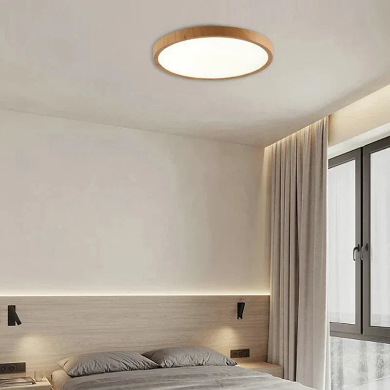 Ultrathin Walnut Ceiling Light – 1" Slim Circular LED