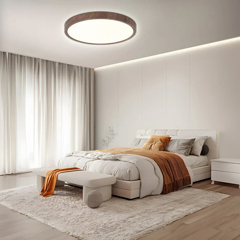 Ultrathin Walnut Ceiling Light – 1" Slim Circular LED