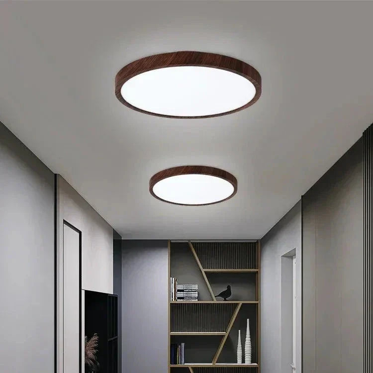 Ultrathin Walnut Ceiling Light – 1" Slim Circular LED