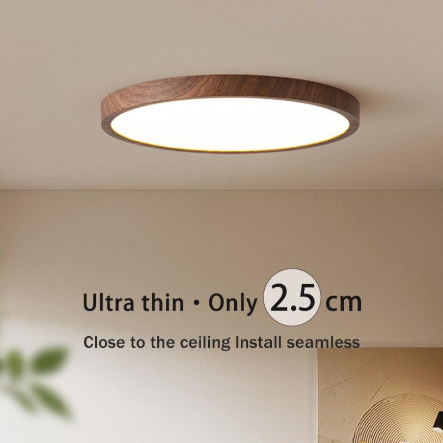 Ultrathin Walnut Ceiling Light – 1" Slim Circular LED