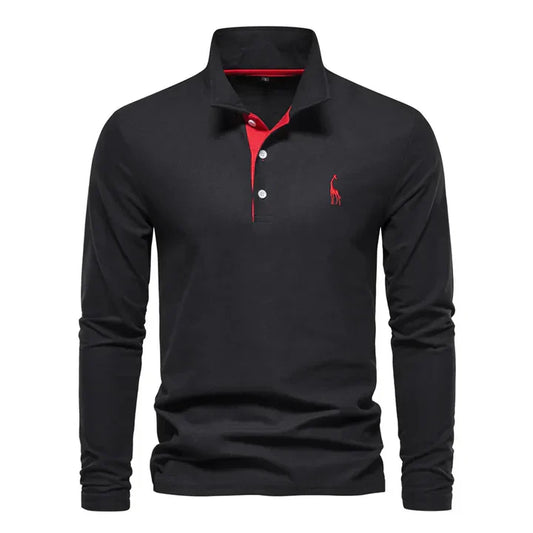 Men’s Long-Sleeved Cotton Polo Shirt – Classic Regular Fit Casual Smart Jumper