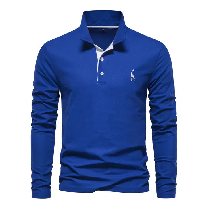 Men’s Long-Sleeved Cotton Polo Shirt – Classic Regular Fit Casual Smart Jumper