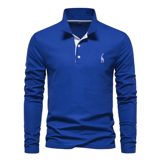 Men’s Long-Sleeved Cotton Polo Shirt – Classic Regular Fit Casual Smart Jumper