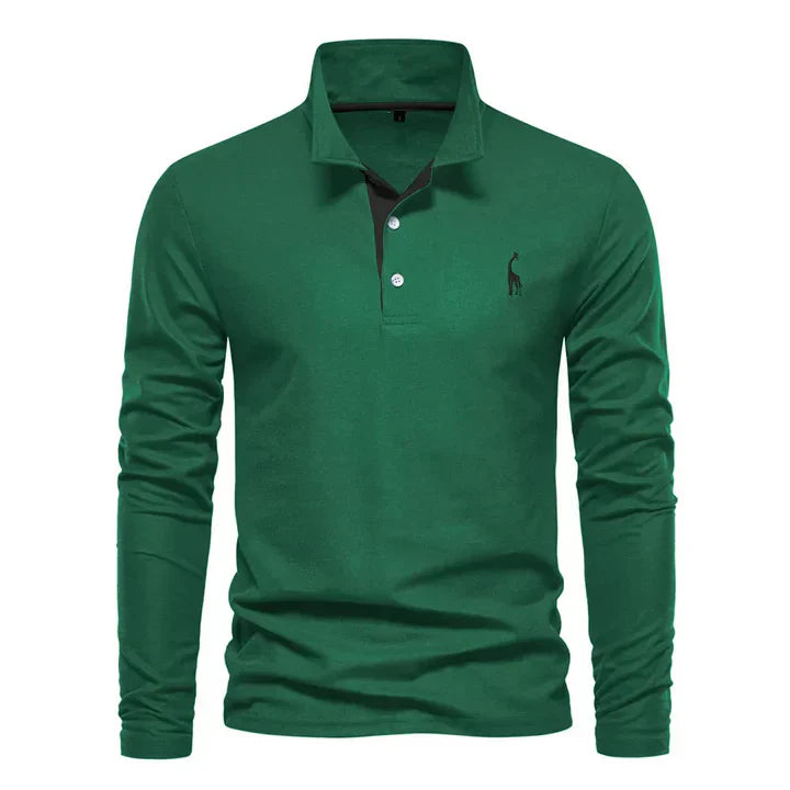 Men’s Long-Sleeved Cotton Polo Shirt – Classic Regular Fit Casual Smart Jumper