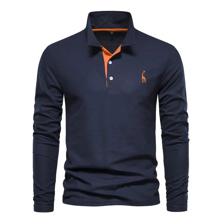 Men’s Long-Sleeved Cotton Polo Shirt – Classic Regular Fit Casual Smart Jumper