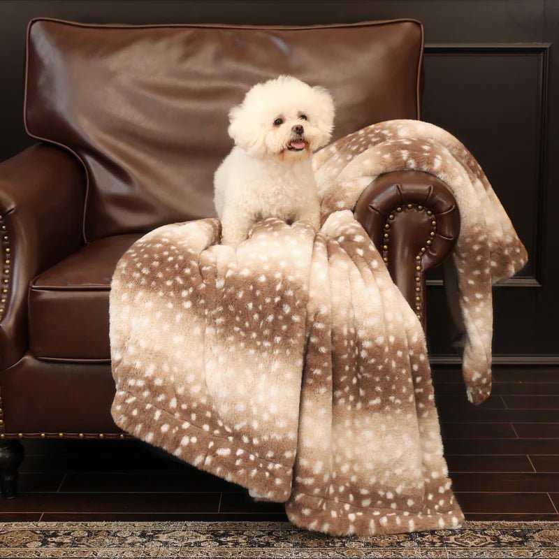 Reversible Faux Fur Deer Print Blanket