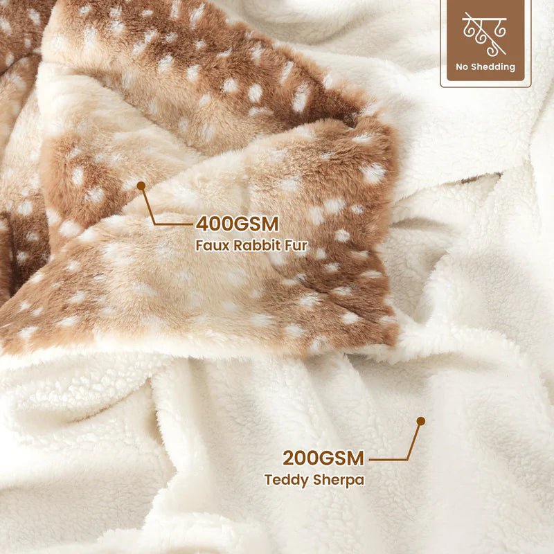 Reversible Faux Fur Deer Print Blanket