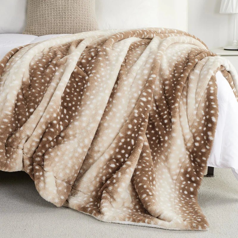 Reversible Faux Fur Deer Print Blanket