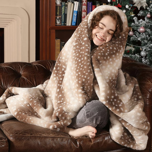 Reversible Faux Fur Deer Print Blanket