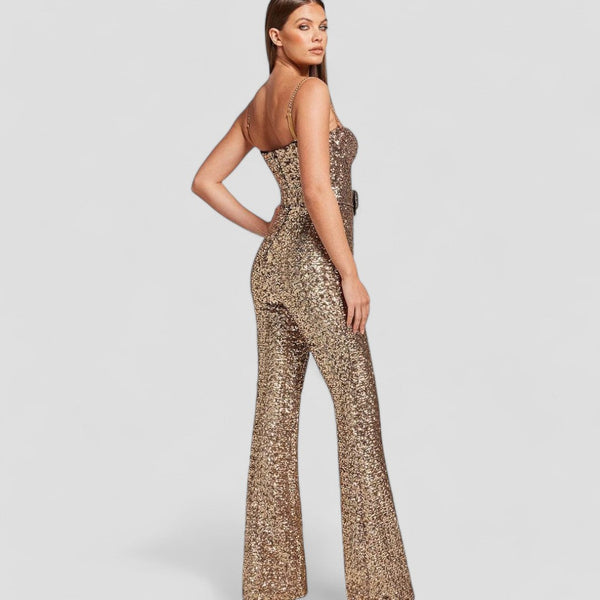 Women's Sequin Flared Evening Jumpsuit