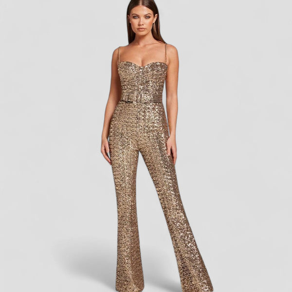 Women's Sequin Flared Evening Jumpsuit